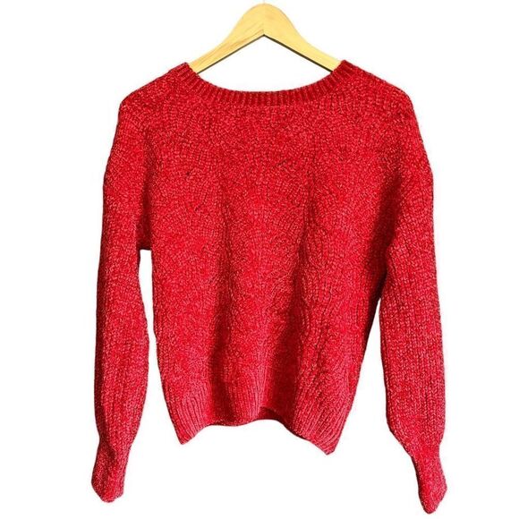 Y2K Chenille Cable Knit Sweater Red Super Soft - Picture 2 of 10